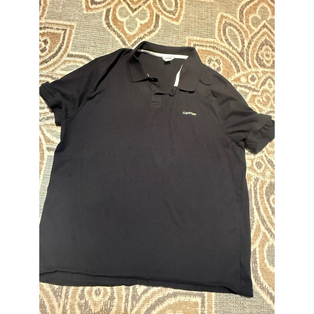 Calvin Klein Mens XL Black Short Sleeve Polo Shirt Embroidered Logo 1319